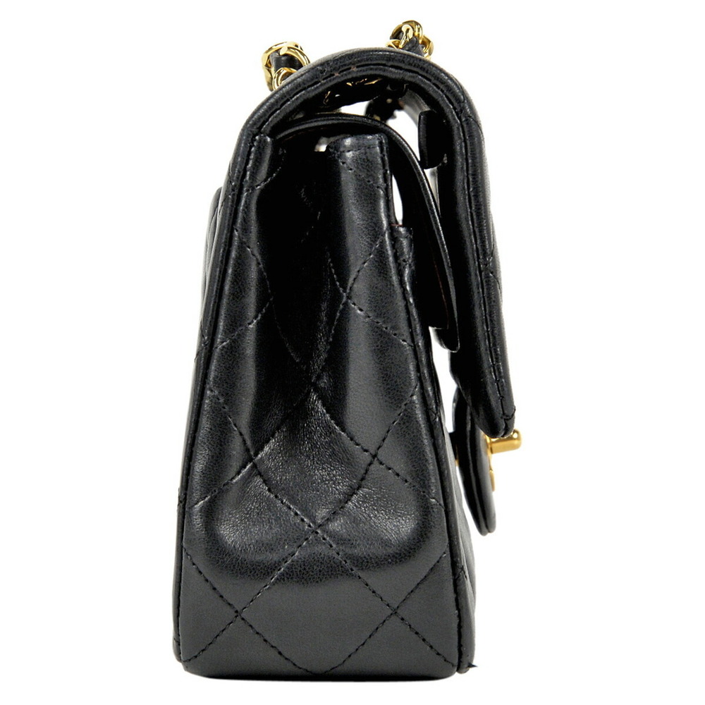 Chanel Matelasse Flap W Handbag Black Leather